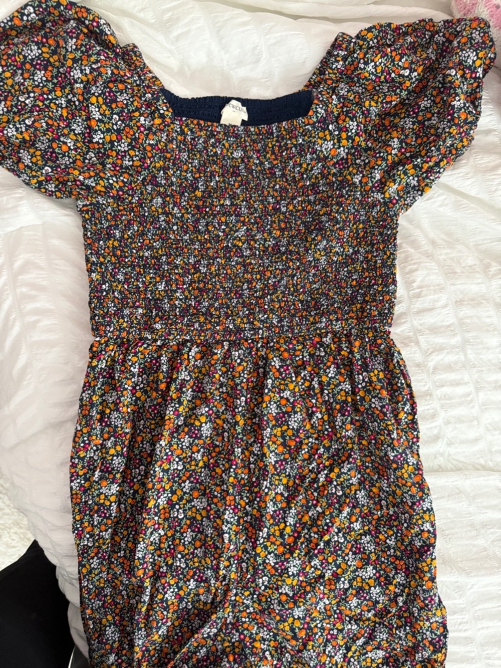 Girls' Navy Floral Smocked Dress